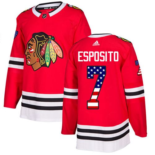 Adidas Blackhawks #7 Tony Esposito Red Home Authentic USA Flag Stitched NHL Jersey